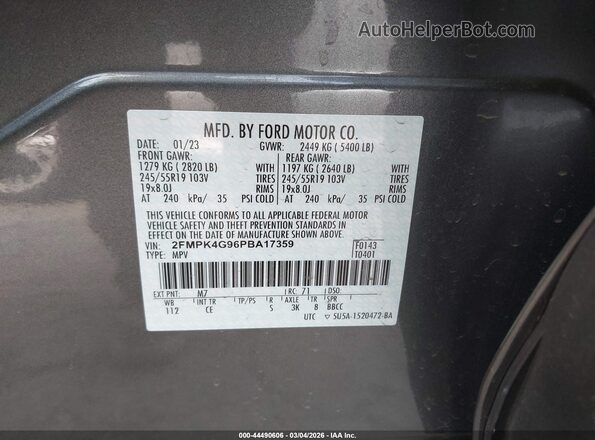 2FMPK4G96PBA17359 2023 FORD EDGE Gray 