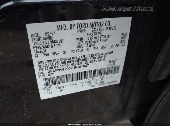 2FMPK4J90HBC01027 2017 FORD EDGE Black Widok komory silnika