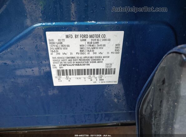2FMPK4J91NBA38156 2022 FORD EDGE Blue Widok komory silnika
