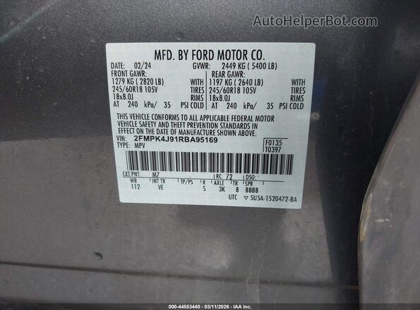 2FMPK4J91RBA95169 2024 FORD EDGE Gray Engine compartment view