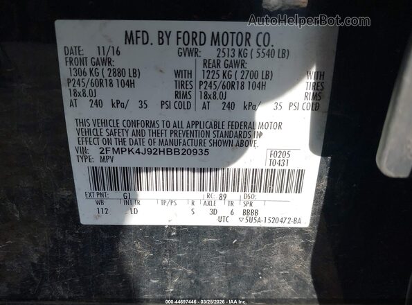 2FMPK4J92HBB20935 2017 FORD EDGE Black Engine compartment view