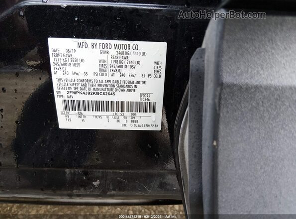 2FMPK4J92KBC62645 2019 FORD EDGE Black Engine compartment view