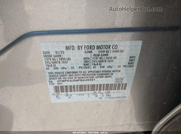 2FMPK4J94PBA05591 2023 FORD EDGE Silver 