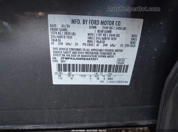 2FMPK4J94RBA83551 2024 FORD EDGE Gray Vista del compartimento del motor