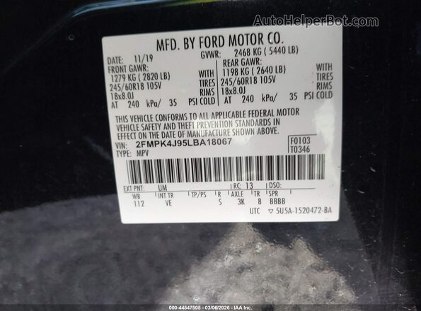 2FMPK4J95LBA18067 2020 FORD EDGE Black 
