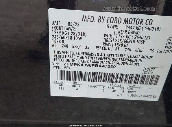2FMPK4J96PBA47230 2023 FORD EDGE Black Widok komory silnika