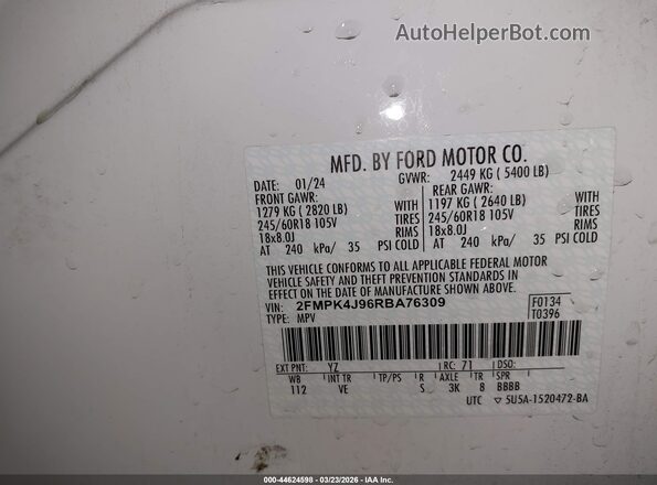 2FMPK4J96RBA76309 2024 FORD EDGE White Շարժիչի բաժամունքի տեսք