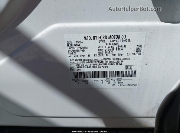 2FMPK4J96RBB07350 2024 FORD EDGE White Vista del compartimento del motor