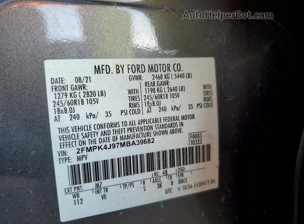 2FMPK4J97MBA39682 2021 FORD EDGE Gray VIN կոդի պիտակի տեսք