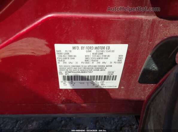 2FMPK4J98JBB57557 2018 FORD EDGE Красный Вид подкапотного пространства
