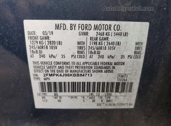 2FMPK4J98KBB84713 2019 FORD EDGE Blue 