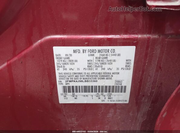 2FMPK4J98LBB33360 2020 FORD EDGE Red Engine compartment view