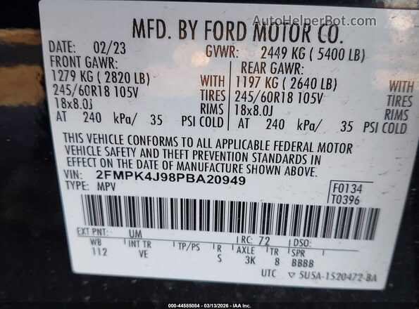 2FMPK4J98PBA20949 2023 FORD EDGE Black Շարժիչի բաժամունքի տեսք