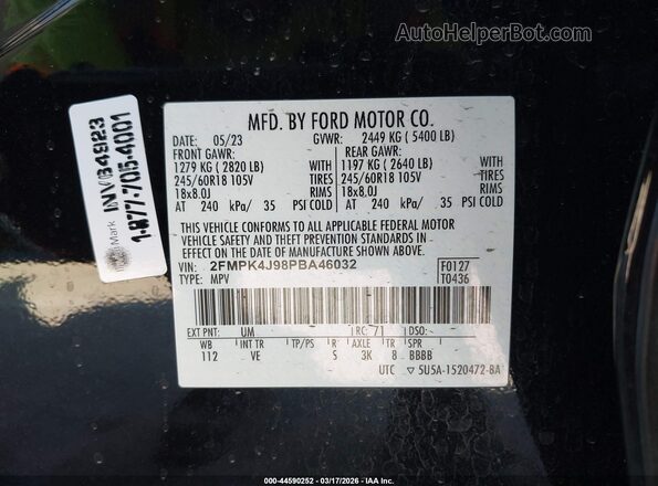 2FMPK4J98PBA46032 2023 FORD EDGE Черный Вид подкапотного пространства