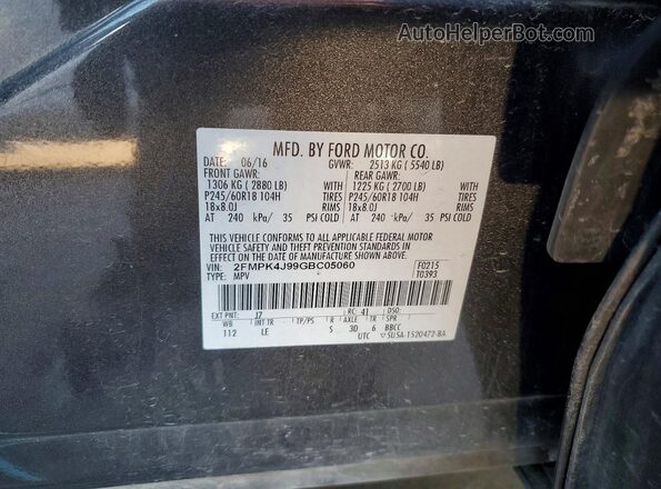 2FMPK4J99GBC05060 2016 FORD EDGE Charcoal სალონის 360-გრადუსიანი ხედი