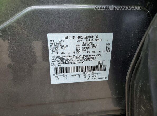 2FMPK4J99RBA36693 2024 FORD EDGE Gray Vista interior de 360 grados
