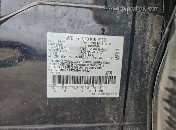 2FMPK4J9XMBA19782 2021 FORD EDGE Gray Вид підкапотного простору