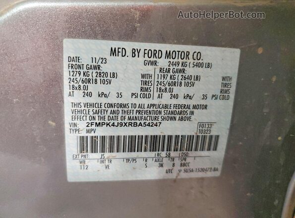 2FMPK4J9XRBA54247 2024 FORD EDGE Silver Панорамний вид салону 360°