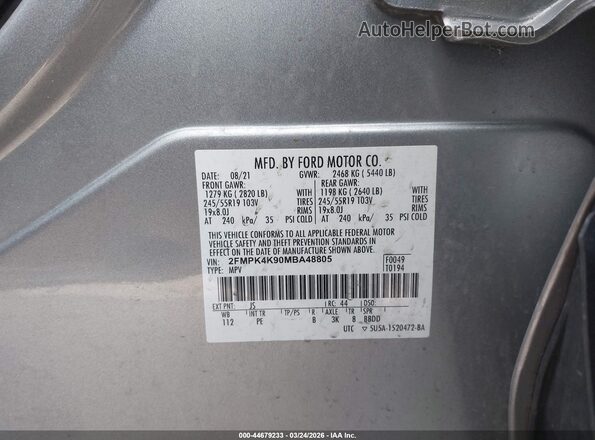 2FMPK4K90MBA48805 2021 FORD EDGE Silver Вид підкапотного простору