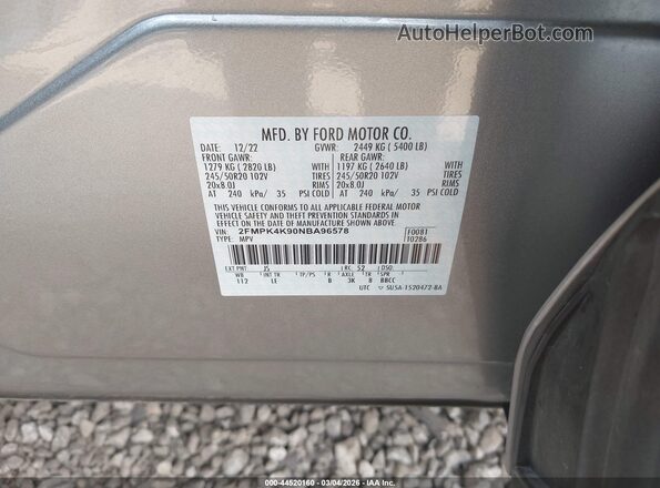 2FMPK4K90NBA96578 2022 FORD EDGE Silver Շարժիչի բաժամունքի տեսք