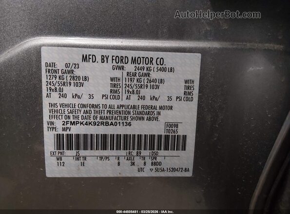 2FMPK4K92RBA01136 2024 FORD EDGE Silver Շարժիչի բաժամունքի տեսք