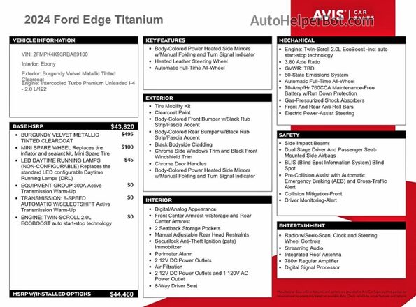 2FMPK4K93RBA89100 2024 FORD EDGE Maroon VIN sticker view