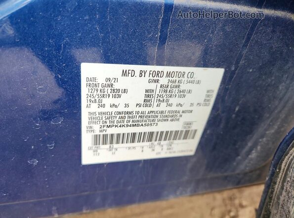 2FMPK4K94MBA50573 2021 FORD EDGE Blue Engine compartment view