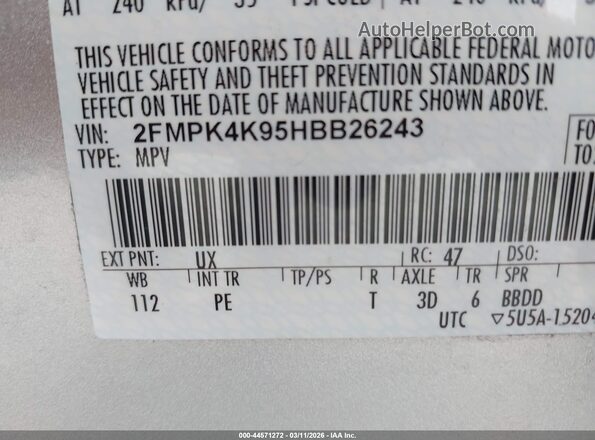 2FMPK4K95HBB26243 2017 FORD EDGE Silver Vista del compartimento del motor