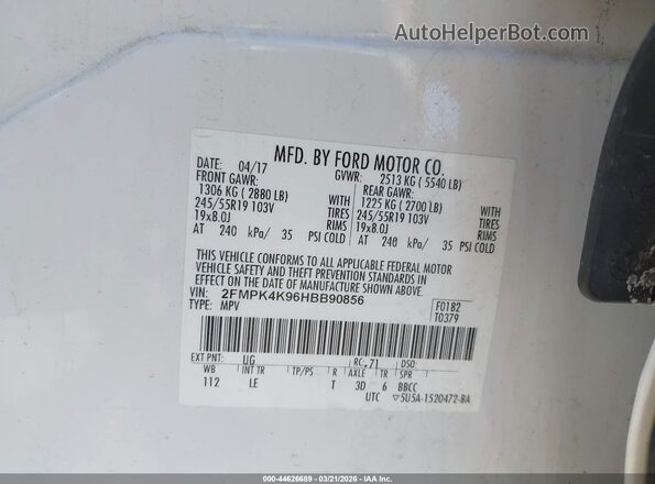 2FMPK4K96HBB90856 2017 FORD EDGE White 