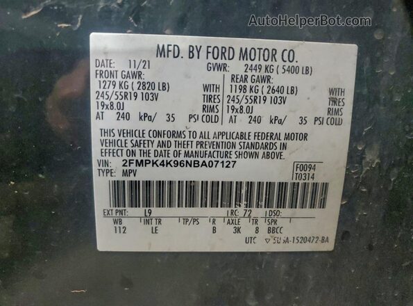 2FMPK4K96NBA07127 2022 FORD EDGE Gray Engine compartment view