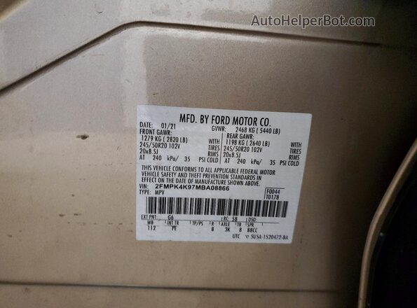 2FMPK4K97MBA08866 2021 FORD EDGE Tan VIN կոդի պիտակի տեսք