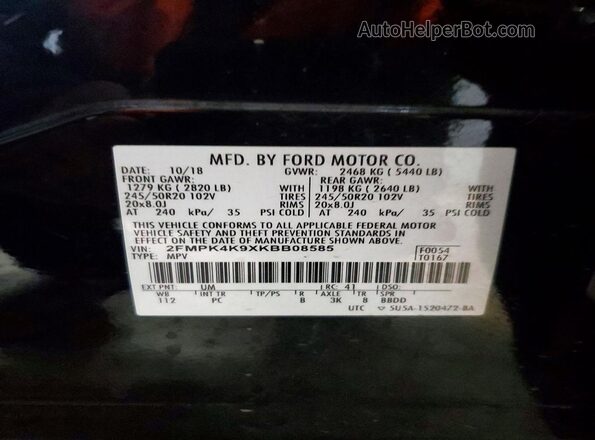 2FMPK4K9XKBB08585 2019 FORD EDGE Black 