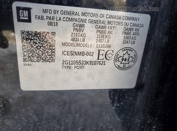2G1105S33K9107621 2019 CHEVROLET IMPALA Black 