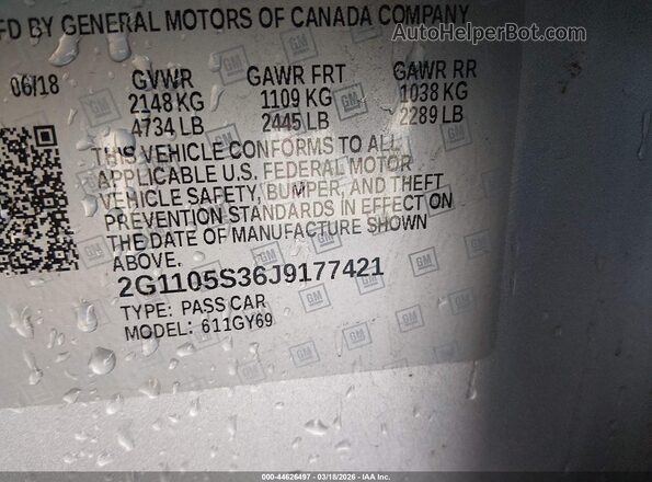 2G1105S36J9177421 2018 CHEVROLET IMPALA Silver Շարժիչի բաժամունքի տեսք