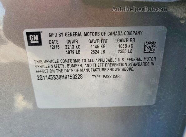 2G1145S30H9150228 2017 CHEVROLET IMPALA Silver Widok komory silnika