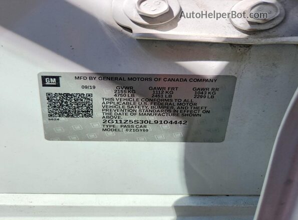 2G11Z5S30L9104442 2020 CHEVROLET IMPALA White ძრავის განყოფილების ხედი