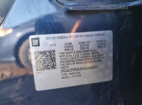 2G11Z5SA2K9144437 2019 CHEVROLET IMPALA Синий 