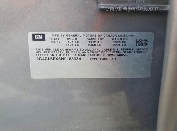 2G4GL5EX6H9188934 2017 BUICK REGAL Gray Vista del compartimento del motor