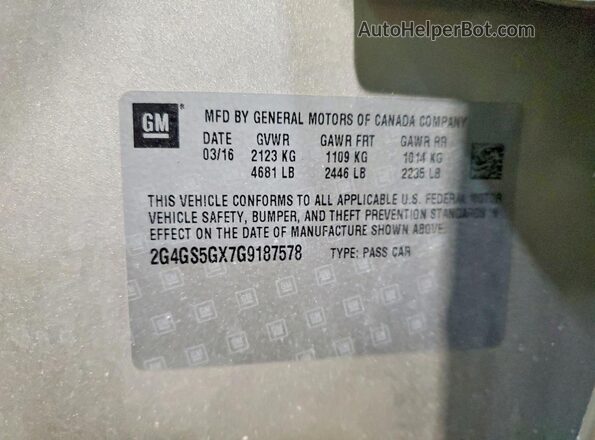 2G4GS5GX7G9187578 2016 BUICK REGAL Beige VIN sticker view