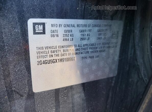 2G4GU5GX1H9108997 2017 BUICK REGAL Black Вид підкапотного простору