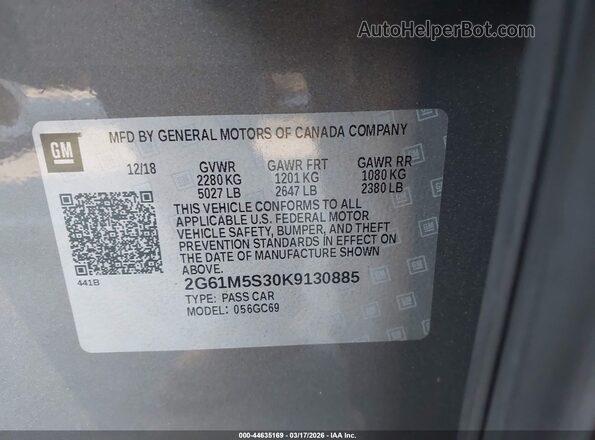 2G61M5S30K9130885 2019 CADILLAC XTS Gray Вид підкапотного простору