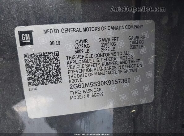 2G61M5S30K9157360 2019 CADILLAC XTS Gray Widok komory silnika