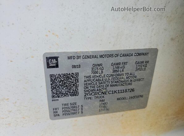 2GCRCNEC1K1118726 2019 CHEVROLET SILVERADO White 