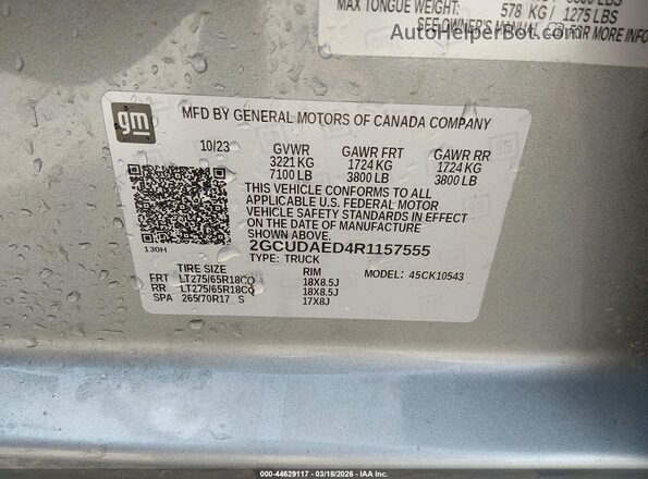 2GCUDAED4R1157555 2024 CHEVROLET SILVERADO Серый Вид подкапотного пространства