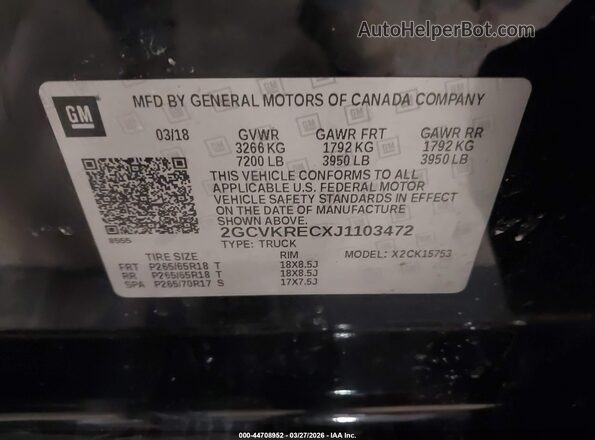 2GCVKRECXJ1103472 2018 CHEVROLET SILVERADO Черный Вид подкапотного пространства