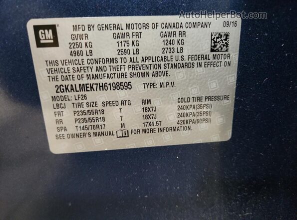2GKALMEK7H6198595 2017 GMC TERRAIN Blue Вид підкапотного простору