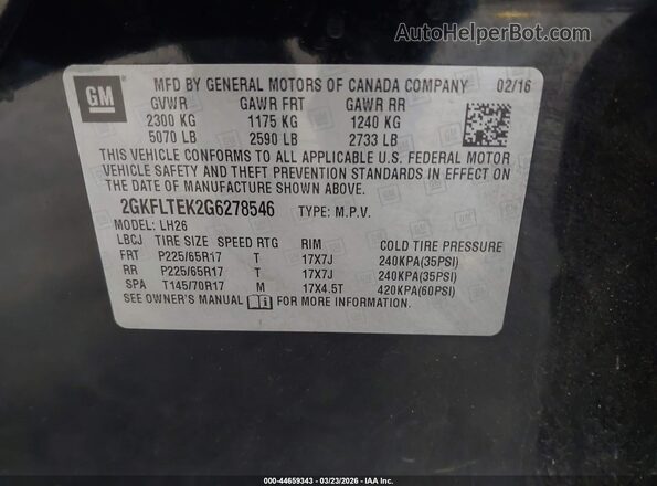 2GKFLTEK2G6278546 2016 GMC TERRAIN Черный Вид подкапотного пространства