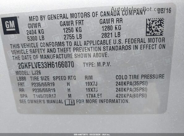2GKFLVE33H6166070 2017 GMC TERRAIN Silver 