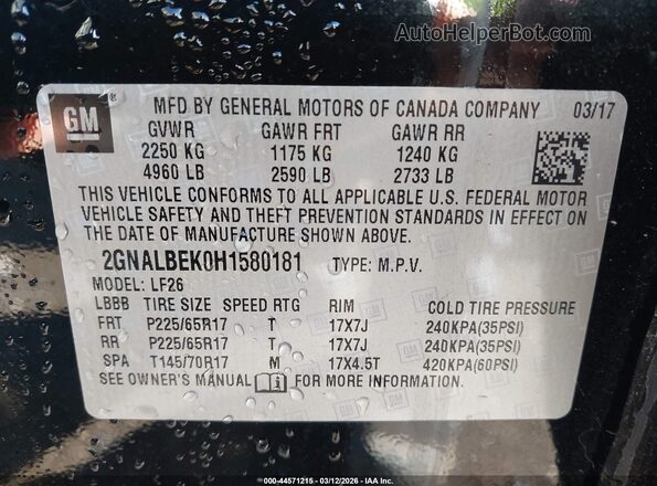 2GNALBEK0H1580181 2017 CHEVROLET EQUINOX Black 