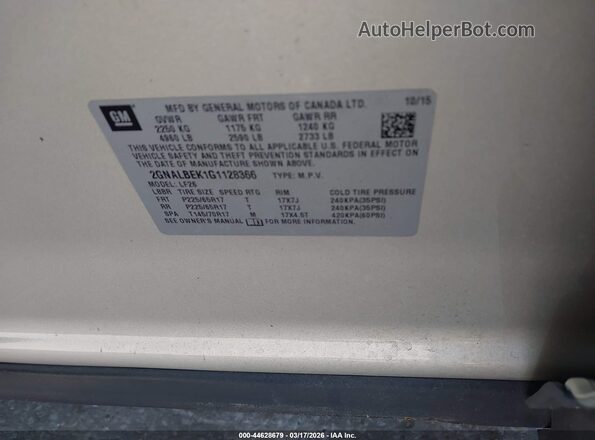 2GNALBEK1G1128366 2016 CHEVROLET EQUINOX Gold Вид підкапотного простору